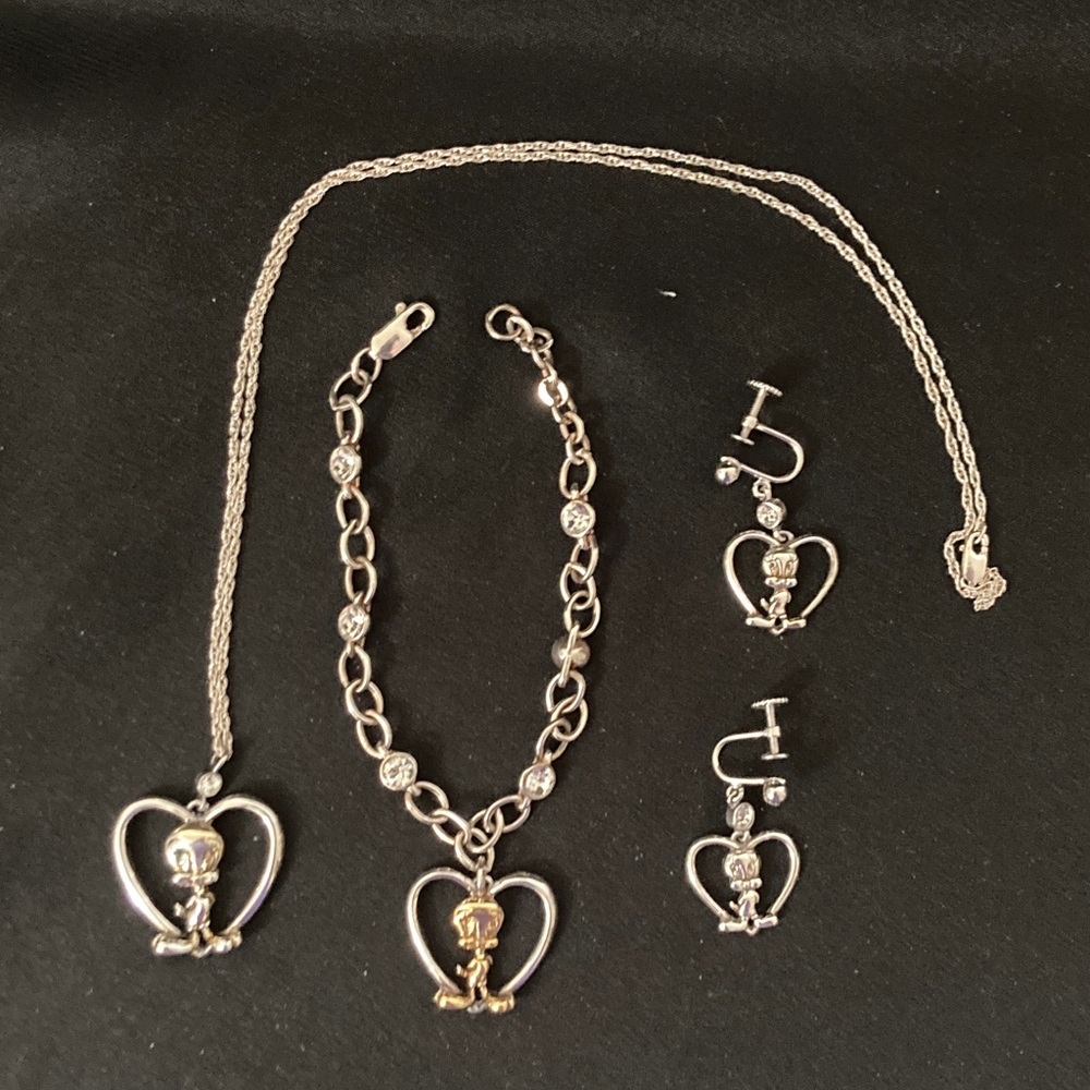 Lenox 925 Silver Tweety Bird Necklace Set